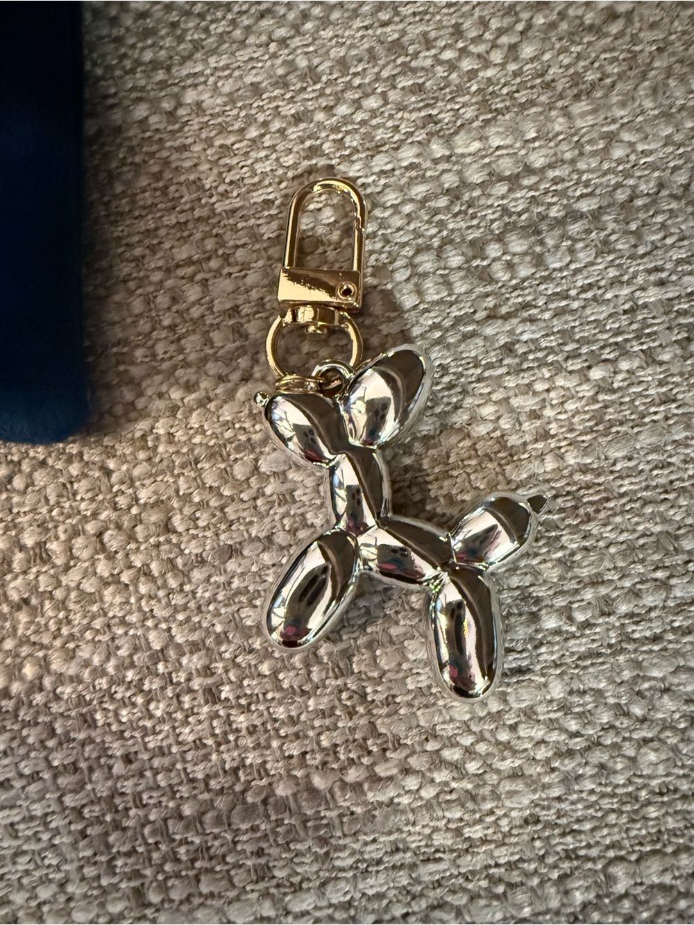 Small Silver Balloon Dog Keychain Bag Charm with Gold Clip